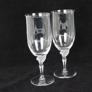 Lenox Alexandra Clear Ice Tea Glasses Frosted Fern Set of 2 Leaf Vintage Wine